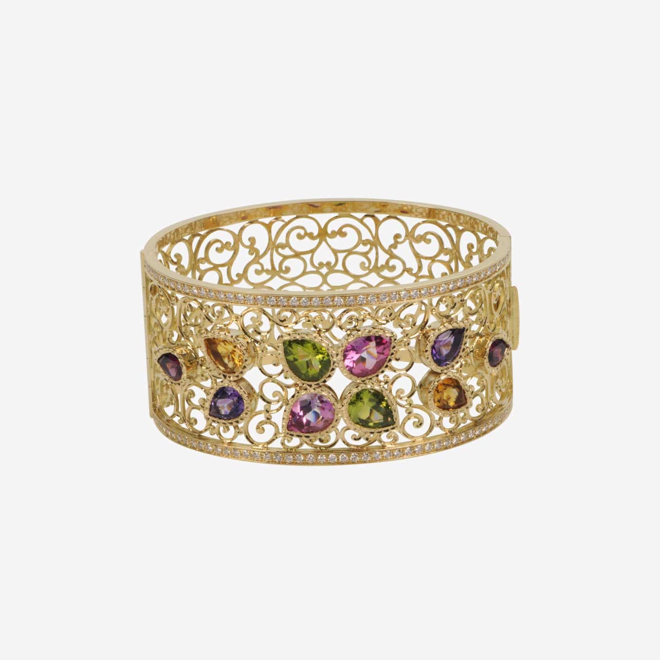 Bracelet Neo Beldi Or jaune 18 carats serti amethyste citrine peridot topaze rose grenat et diamants GVVS1 Bijouterie traditionnelle maroc